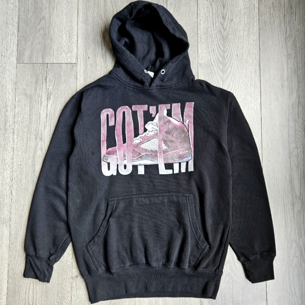 Air JORDAN 5 Got'em - Burgundy/ Black - Graphic Hoodie - Black - Size S